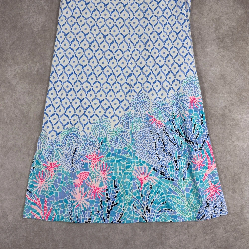 Lilly Pulitzer Pima Cotton Shift Dress Coral Mosaic Blue White Size S Sleeveless